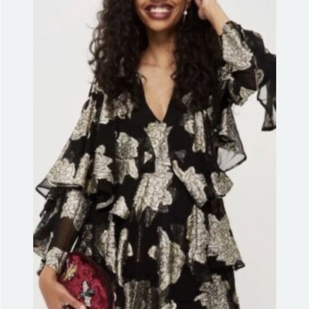 Black and Gold Floral Holiday Romper